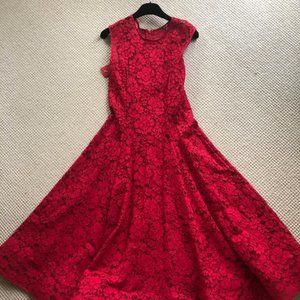 Red lace Caroline Herrera cocktail dress